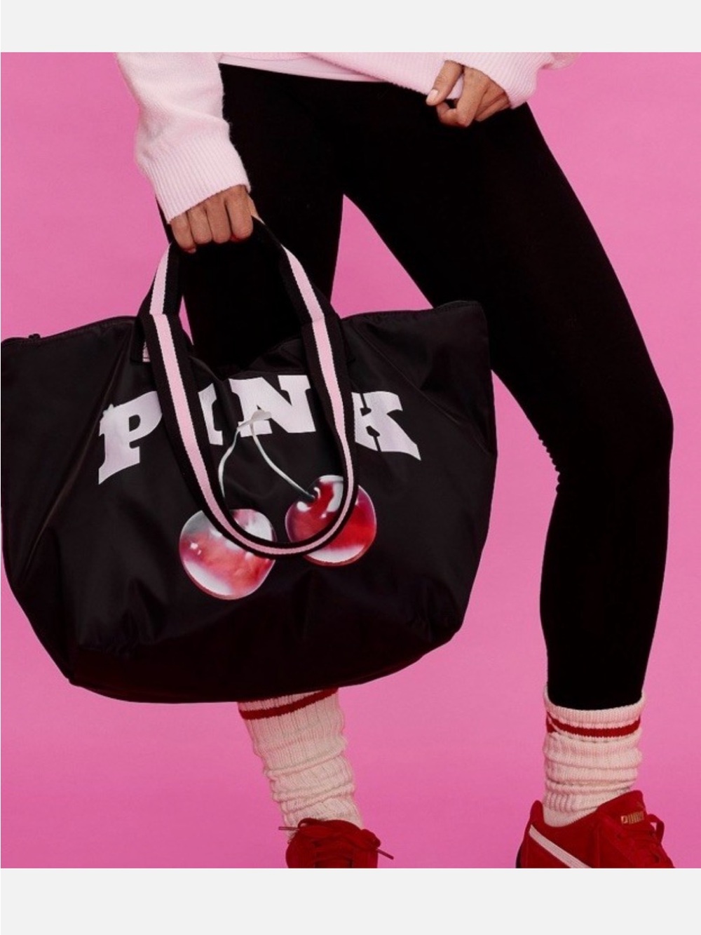Victoria’s Secret PINK Black Cherry Logo Tote Gym Duffel Bag Large